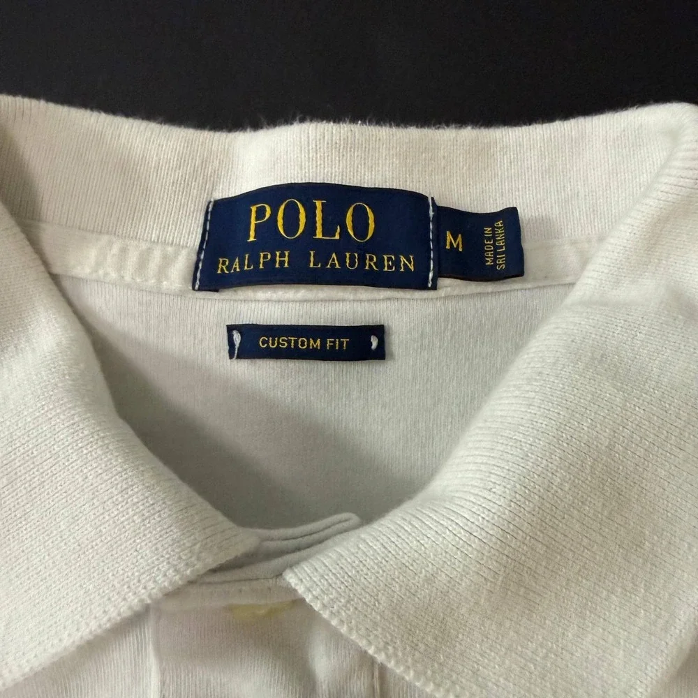 Polo Ralph Lauren Mens Custom Fit Polo Shirt White Cotton Short Sleeve Medium